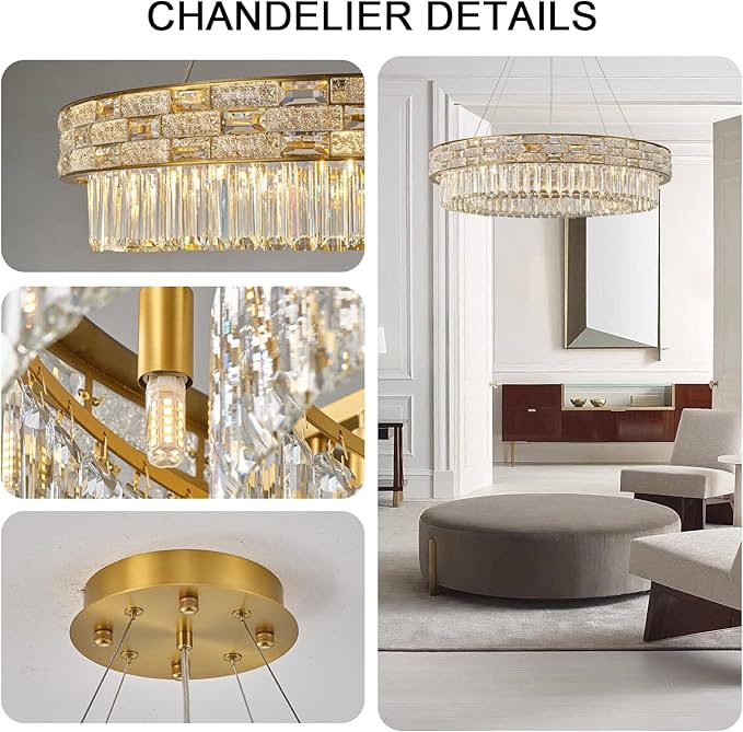 Crystal Chandelier, Round Gold Chandeliers - Image 3