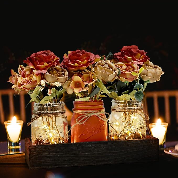 Fall Mason Jar Lights Centerpieces, Thanksgiving Centerpiece - Image 6
