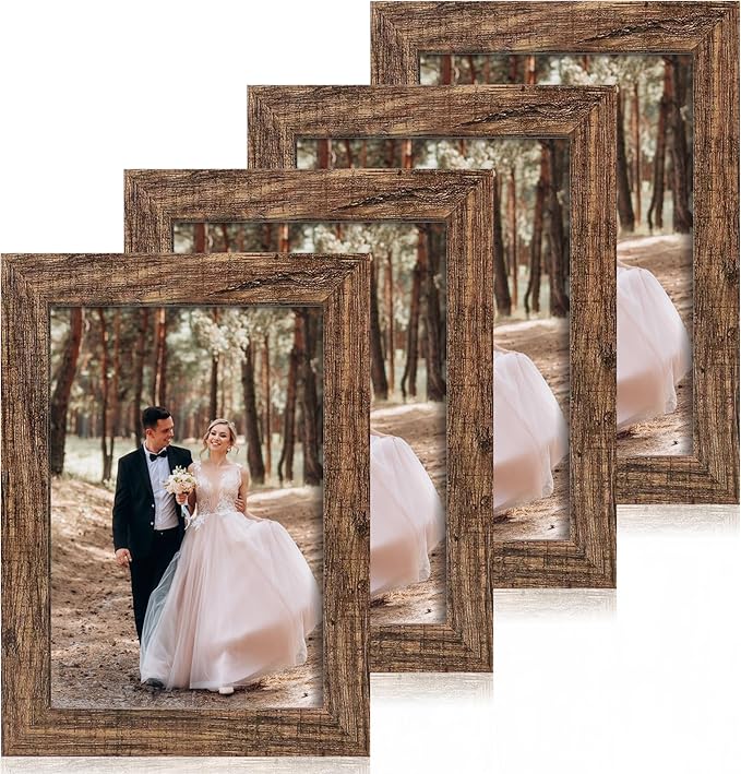 6x9 Picture Frame Set of 4, High Definition Real Glass Rustic Wood Frame by iRahmen