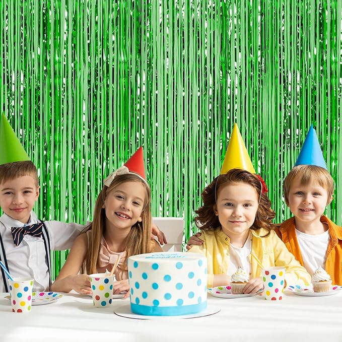 CHRORINE 2pcs 3ft x 8.3ft Green Tinsel Foil Fringe Curtains Streamers Backdrop - Image 5