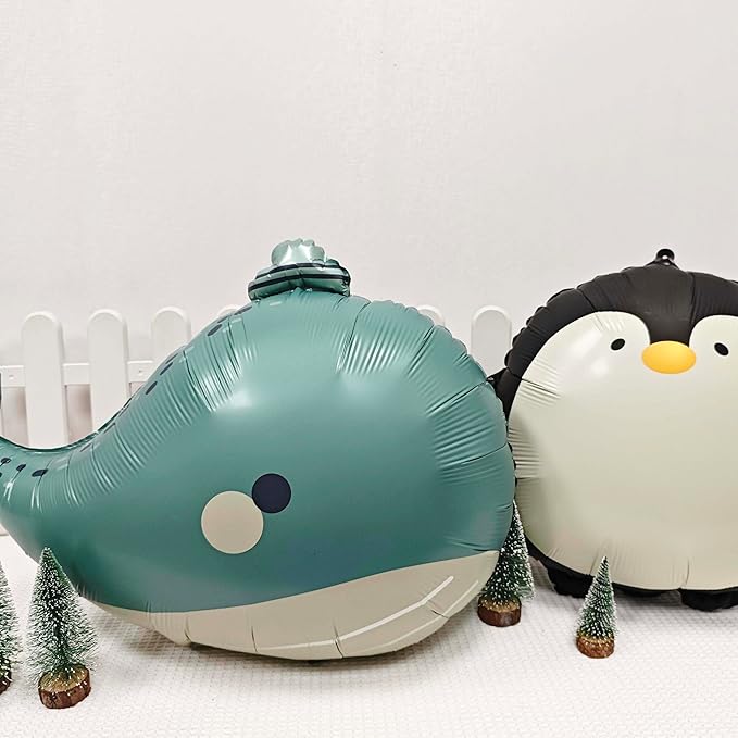 2PCS Cute hat Whale Balloon Big blue whale Foil Mylar Balloons Ocean Balloons - Image 5
