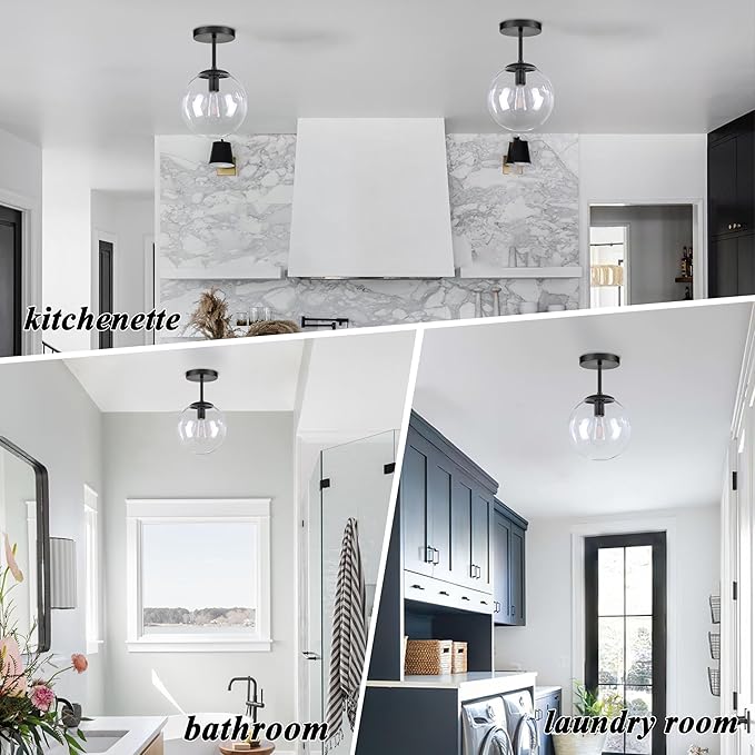 Globe Semi Flush Mount Ceiling Light, Mid Century Modern Light Fixture Ceiling - Image 9