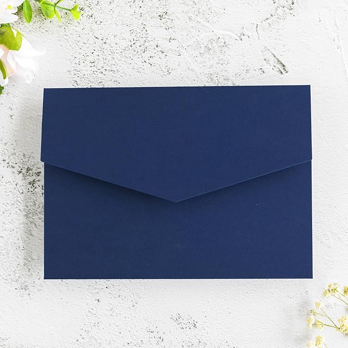 20 PCS Navy Blue Tri-fold Laser Cut Wedding Invitation Pockets - Image 5