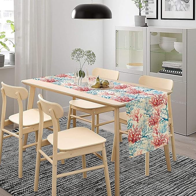 Blue Beach Table Runner, Tropical Ocean Coast Table Runner, Seashell Seasonal - Image 4
