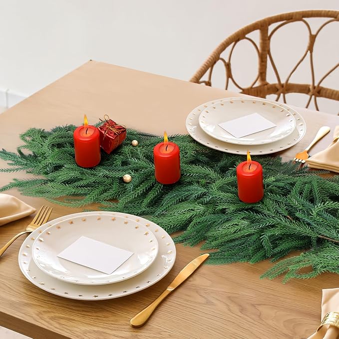 4 Pack Christmas Norfolk Pine Garlands 6FT, Real Touch Artificial Greenery - Image 2