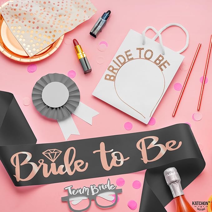KatchOn, Rose Gold Bride To Be Sash and Bride Headband - Image 5