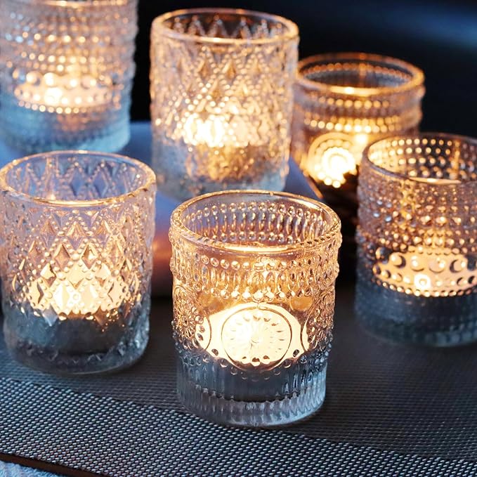 Clear Votive Candle Holders, 3 Patterns 24 pcs Glass Tealight Candle Holders by SHMILMH