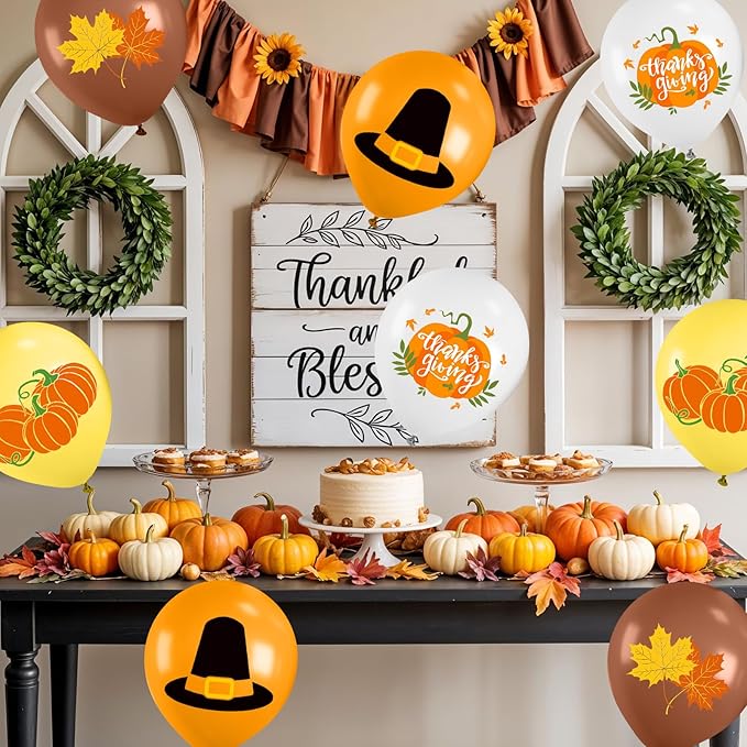 Thanksgiving Balloons, 12 Inch Orange Coffee Brown Yellow White Pumpkin Fall - Image 5