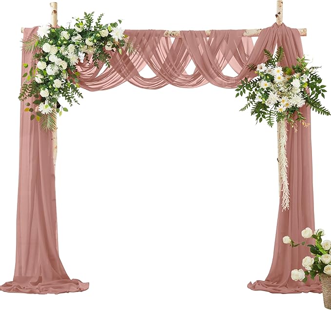 VACVELT Wedding Arch Draping Fabric Dusty Rose Chiffon, 1 Panel Sheer Drapes 30 by VACVELT
