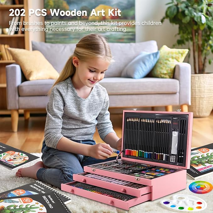Shuttle Art Deluxe Gift Art Kit, 202-Piece Wooden Art Supplies Set - Image 5