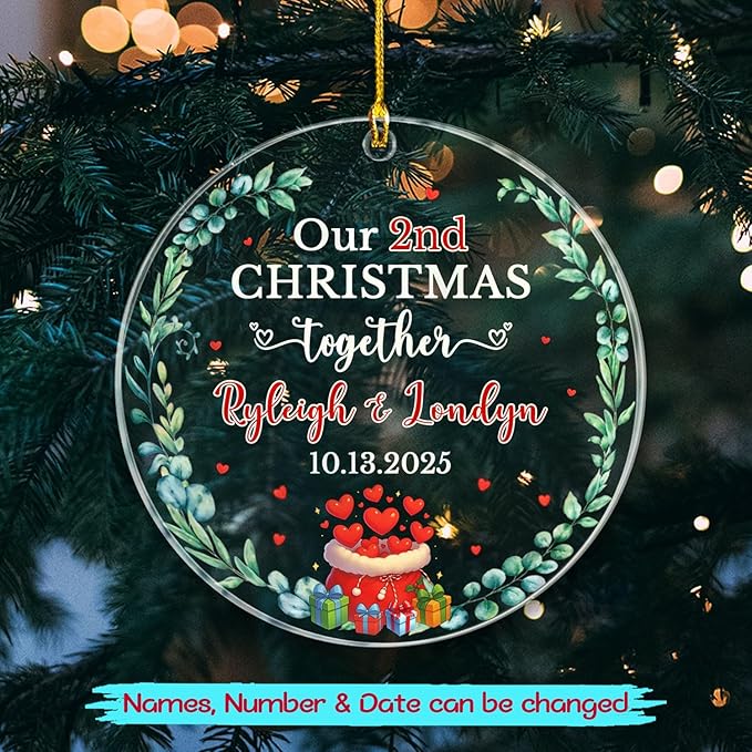 Our 2ND Christmas Together Ornament 2025, Personalized Date & Names Couple - Image 2