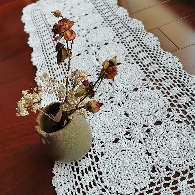 Phantomon Lace Table Runner Rectangular Table Cover Cloth Handmade Crochet - Image 7