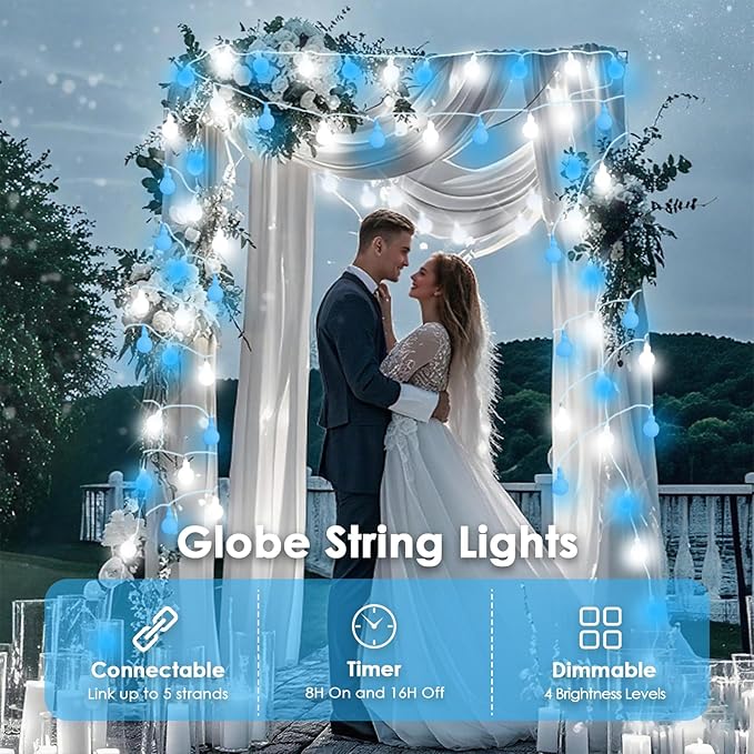 43FT Connectable String Lights Indoor Outdoor | 100LED Blue and White Globe - Image 5