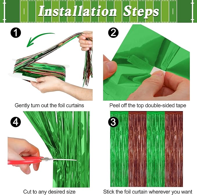 2 Pack Football Party Decorations, 3.28 FT x 7.05 FT Tinsel Backdrop, Football - Image 3