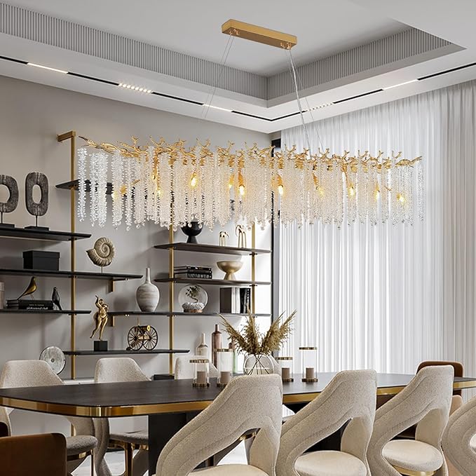 YUYI Gold Crystal Chandelier, Modern 60" Rectangular Chandeliers - Image 2