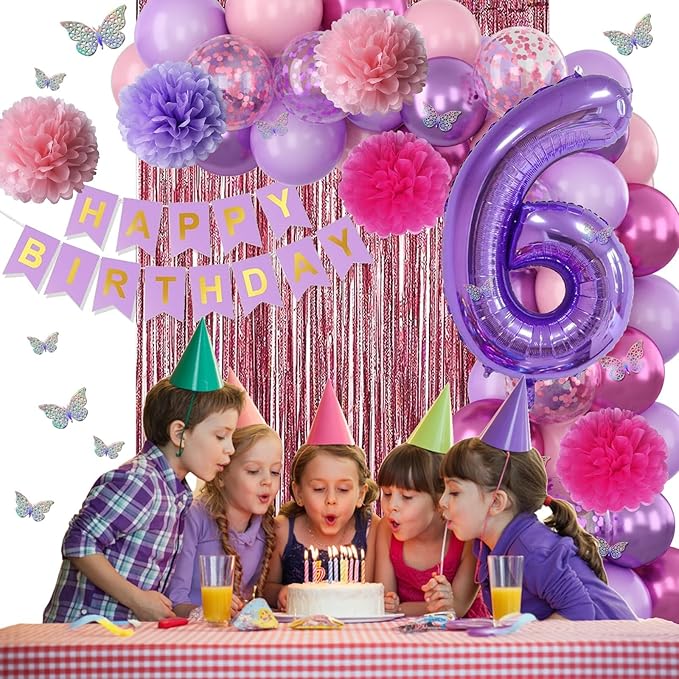 Pink Purple 6th Birthday Party Decorations - Image 6