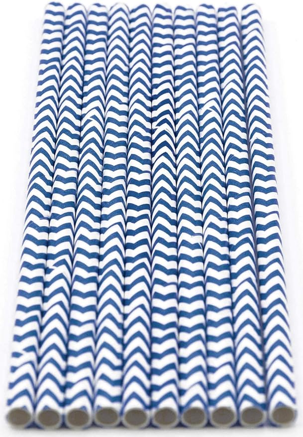 Pack of 900 Navy Blue Chevron Biodegradable 4-Ply Paper Drinking Straws - Image 2