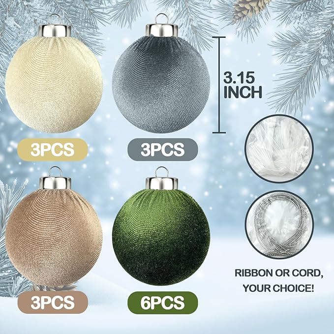 Velvet Ball Ornaments for Christmas Tree 15 PCS, Large Neutral Flocked - Image 2