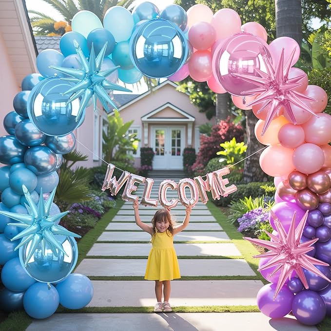 6Pcs Pink Blue Foil Balloons, 22Inch Blue Pink 4D Round Ball Balloon and - Image 5
