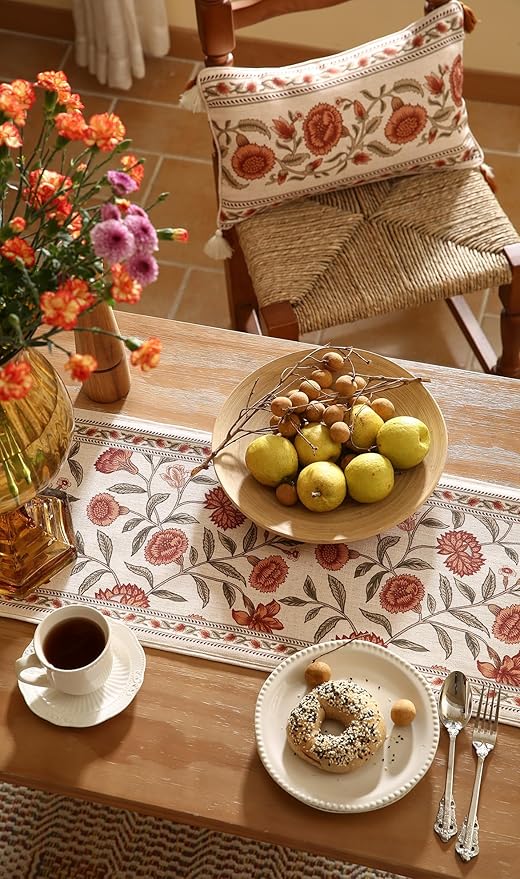 ISAENNE Designer Elegant Linen Table Runner 102 Inches Long, Vintage Orange - Image 7
