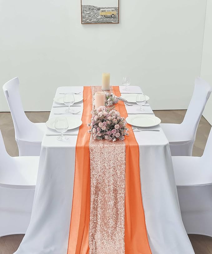 2 Pack 10Ft Chiffon Orange Table Runner Sheer 29x120 Inch - Image 7