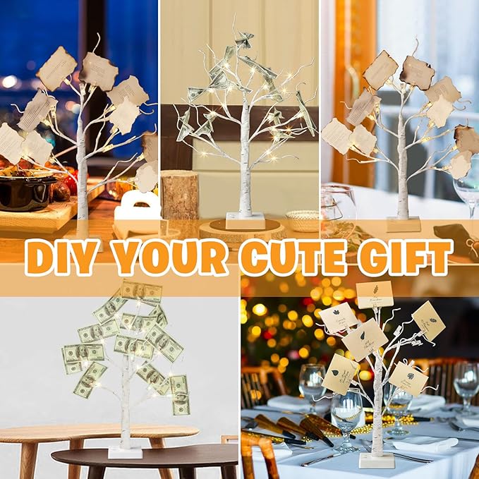 EAMBRITE Money Tree Gift Holder, Gift Card Tree 2FT 24LED, Lighted Birch Trees - Image 6