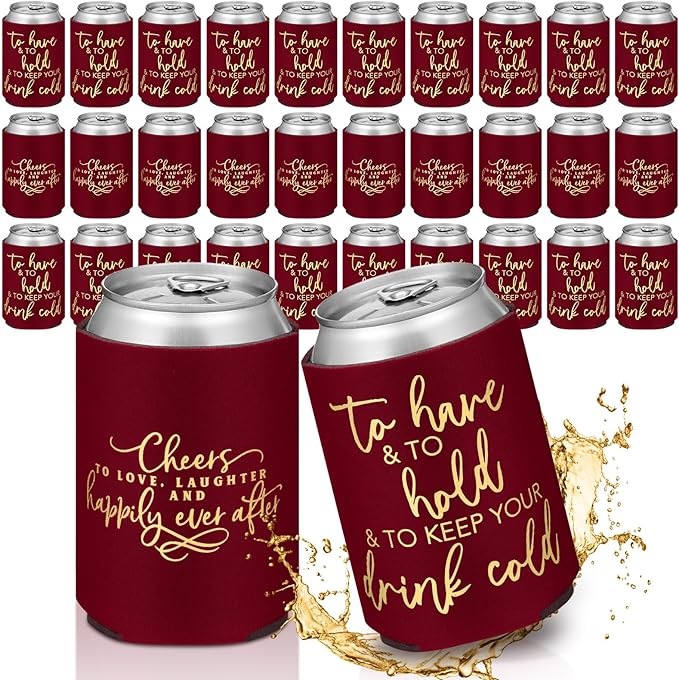 50 Pieces Burgundy Wedding Can Cooler Sleeves Bulk Engagement Party Favors by Qinyoung