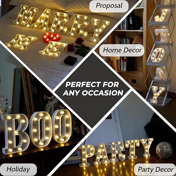 Marquee Light Up Letters, Glitter Silver LED Letter Lights Battery Powered - Image 7