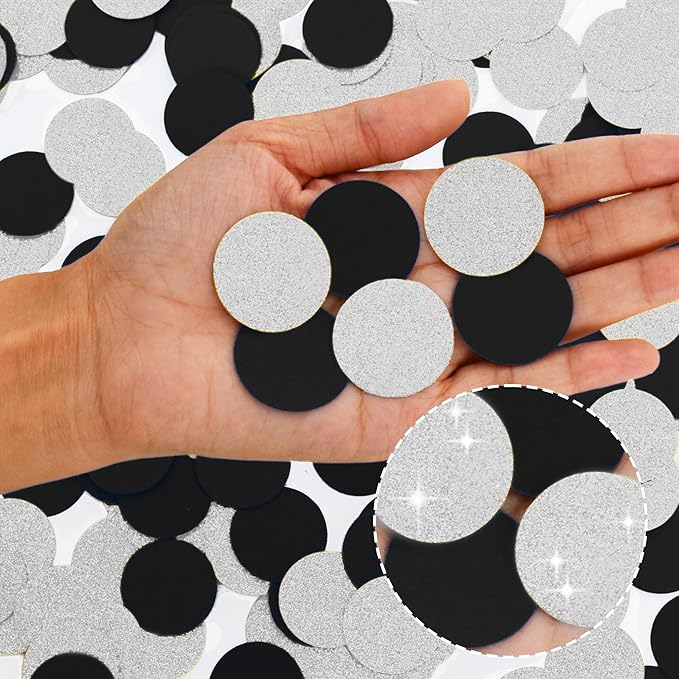 300Pcs Glitter Silver And Black Table confetti, Paper Circle Dots Confetti - Image 3