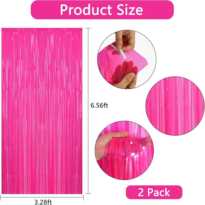 BEISHIDA 2Pcs Hot Pink Door Streamer Fluorescent Hot Pink Backdrop Blue Foil - Image 2