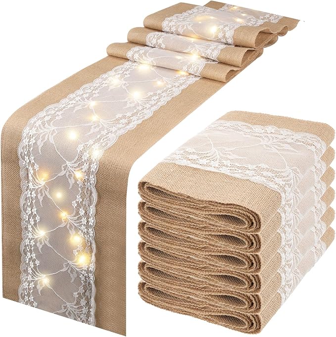 Xinnun 6 Pcs Burlap Table Runner by Xinnun
