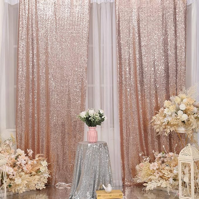 SquarePie Sequin Curtain 2 Panels 2FT x 8FT Rose Gold Backdrop Background - Image 4