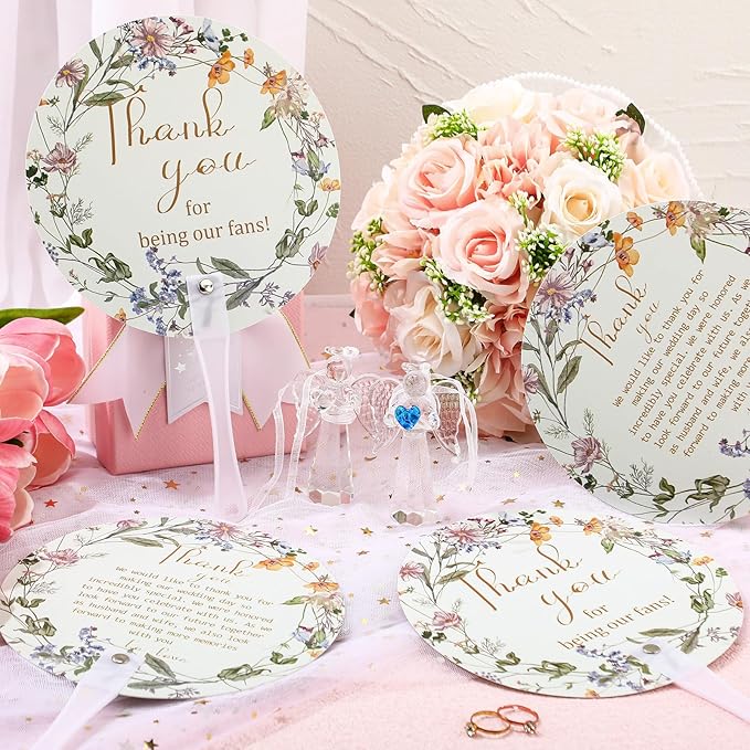 Roowest 100 Pcs Wedding Fans for Guests Bulk Plastic Floral Handheld Wedding - Image 3