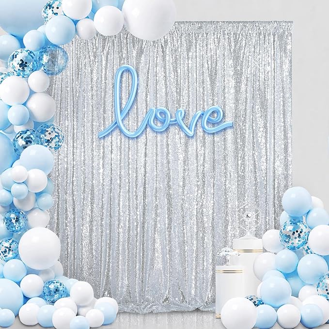 Silver Sequin Backdrop 7ft x 7ft Glitter Photo Booth Backdrop Curtains - Image 3