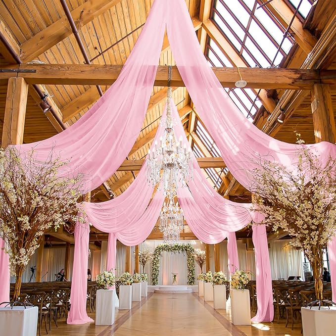 6 Panels Pink Ceiling Drapes for Wedding, 5ftx30ft Ceiling Drapes Cheesecloth by REWOMC
