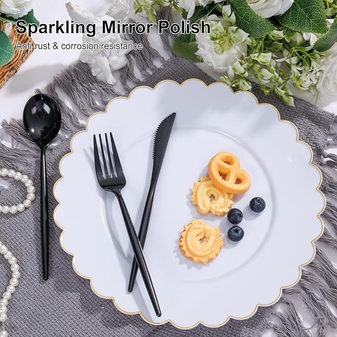 Supernal 360pcs Black Plastic Silverware Heavy Duty Black Plastic Utensils - Image 8