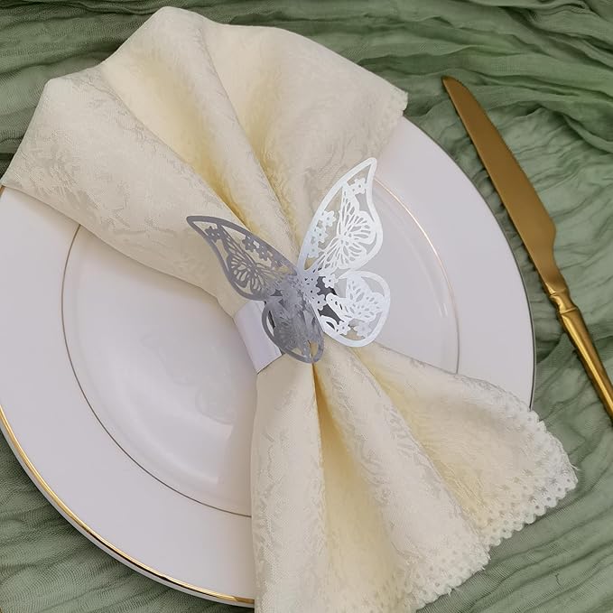 Butterfly Silver Paper Napkin Rings Set of 100 pcs，3D Laser Cut Foil Cutout - Image 7