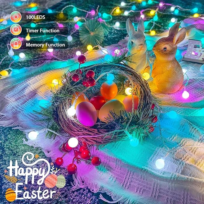 Connectable 100LED Easter String Lights Outdoor Indoor, 43ft Pastel Lights - Image 4