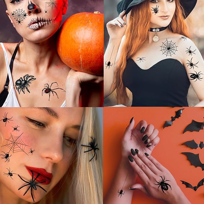 80+ PCS Halloween Spider Web Temporary Tattoos Halloween Makeup Kit - Image 4