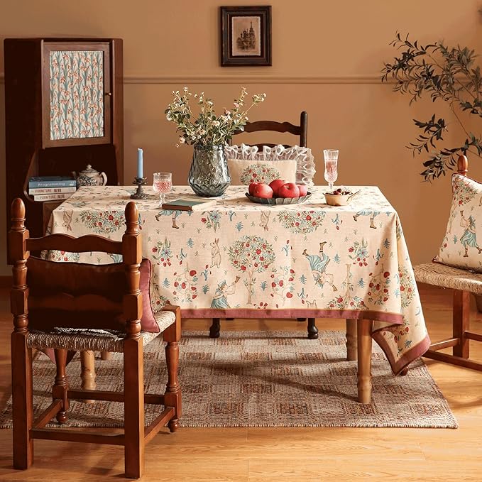 patdrea Designer Beige Rectangle Small Tablecloth, Vintage Italian Durable - Image 2