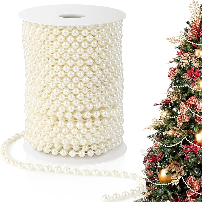 Pearl Beads Garland, 6 MM Ivory Faux String of Pearls 82FT Pearl Garland by Funactu