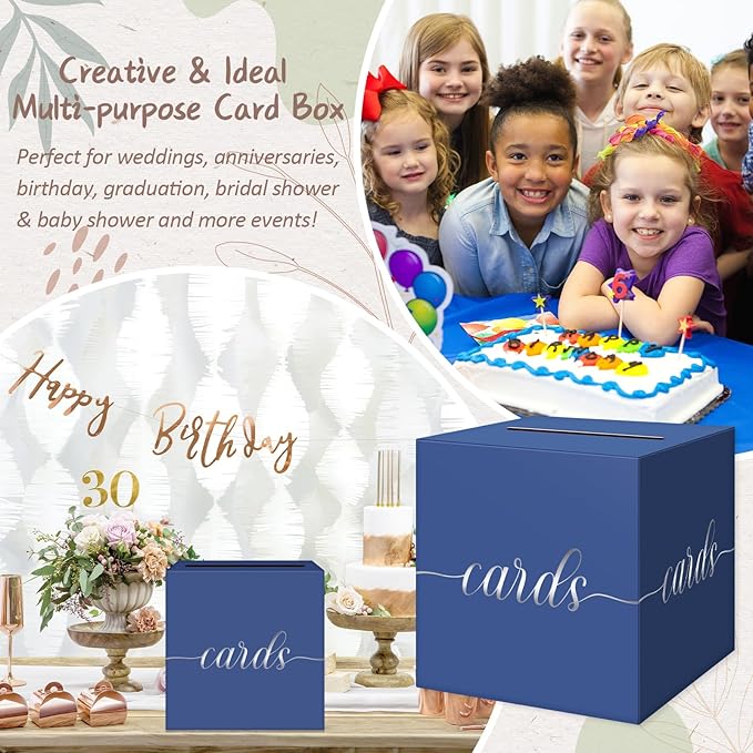 QIKSION Navy Blue Graduation Card Box, Wedding Reception, Baby Shower - Image 6