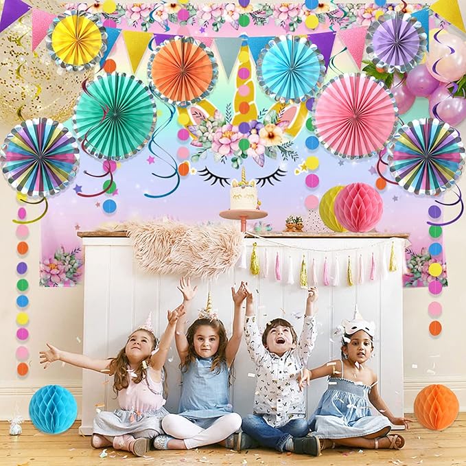 Colorful Hanging Paper Fan Party Decorations, Birthday Decorations Supplies - Image 4