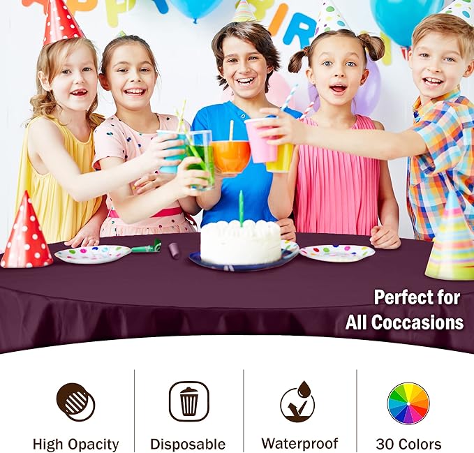 Party Solids Pack Of 12 Premium Plastic Tablecloth 84 Inch Round Table Cover - Image 5