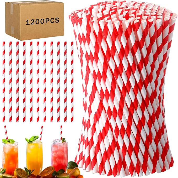 Eaasty 1200 Pcs Colored Paper Straws Bulk Disposable Striped Drinking Paper by Eaasty