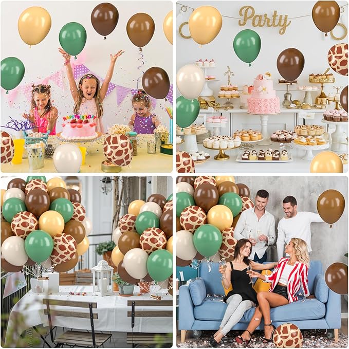 Jungle Balloons, 12 Inch Green and Brown Balloons, Sage Green Brown Apricot - Image 8