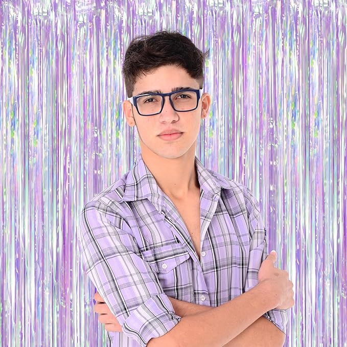 Iridescent Party Backdrop 3Packs, Transparent Tinsel Foil Fringe Curtain - Image 6