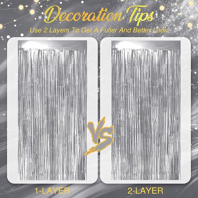 2 Pack Metallic Silver Fringe Backdrop, 3.2x8.2ft Shining Foil Tinsel Curtains - Image 7