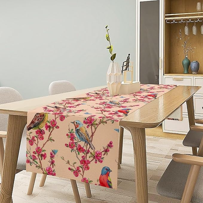 Floral Butterfly Table Runner Seasonal Spring Flower Bird Table Decoration - Image 3