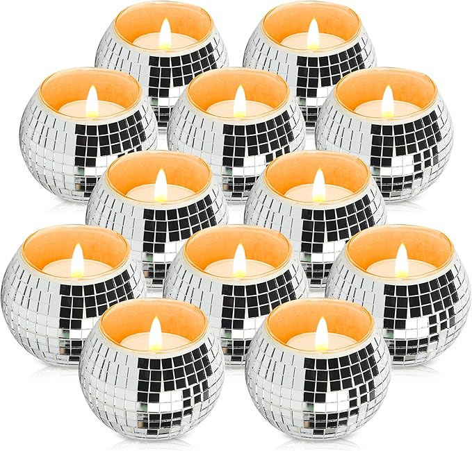 12 Pcs Disco Ball Candle Holder Glass Mirror Candle Holder Disco Ball Decor by Unknown